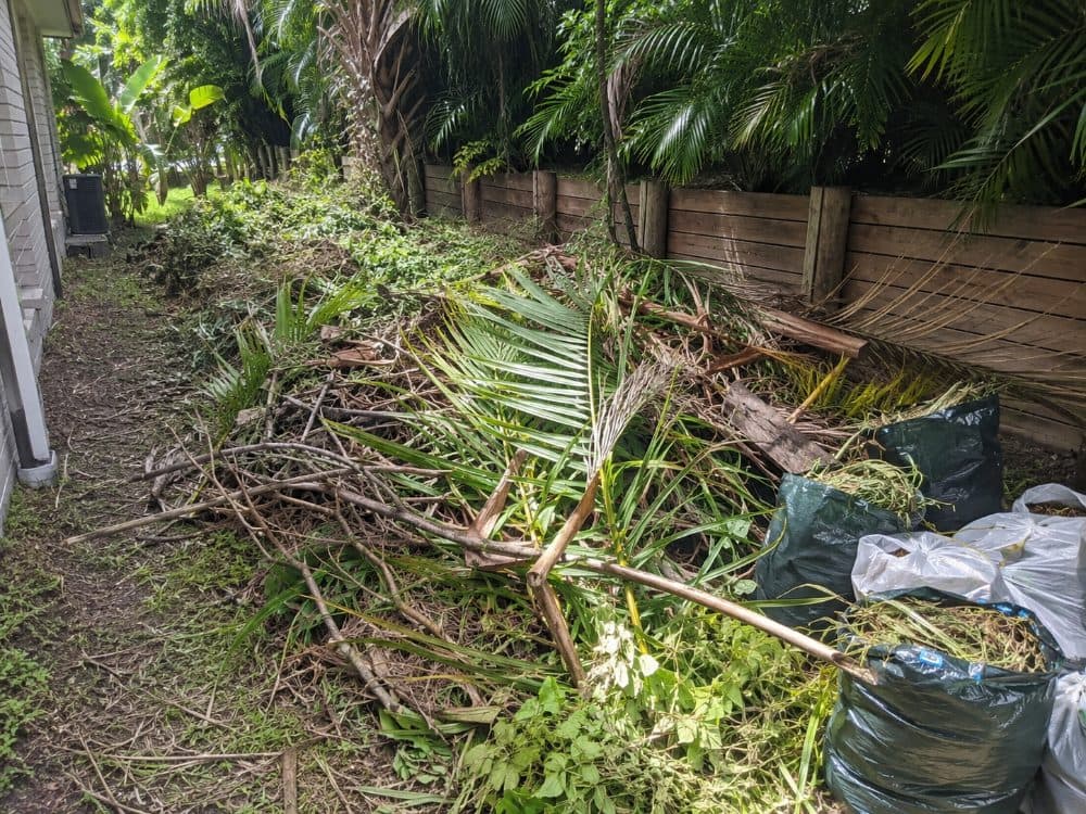 Green waste piled in the yard before removal, Nerang
